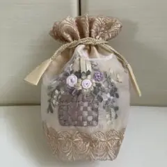 ★新品未使用★ 花かごモチーフ ベージュ巾着袋　サンプロア SUMPROA