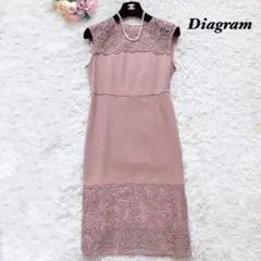 【美品】ダイアグラム レース切替ワンピース 花柄刺繍 ひざ丈 結婚式 36