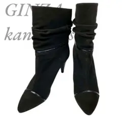 ブラックレザー ロングブーツ 中ヒール ブラックレザー中ヒールロングブーツ - メルカリ