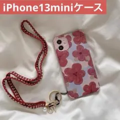【新品未使用】iPhone13miniケース 花柄（赤）