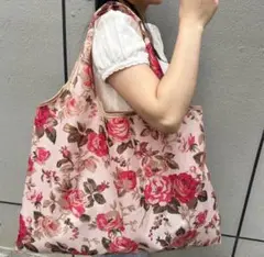 大きめのエコバッグ 薔薇 花柄買い物袋 折りたたみ 1袋 男女兼用 大容量収納