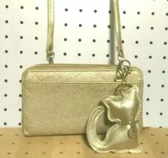 ショルダー財布 ダブルファスナー　シャンパンゴールド キャット