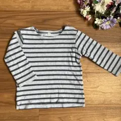 無印良品★グレー ネイビー　ストライプ ボートネック 長袖カットソー 100cm
