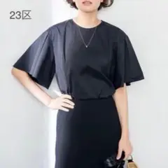 美品 23区 ストレッチ フリルスリーブ ブラウス プルオーバー 32