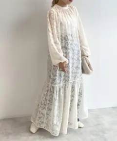 w closet フラワー柄ロングワンピース F
