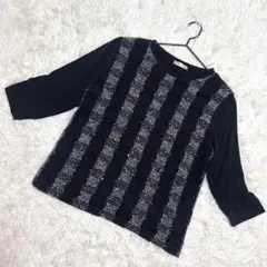 le lis✨美品　カットソー　透かし編み　七分袖　光沢感　ブラック　（M〜L）