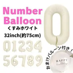オマケ付 くすみホワイト ナンバーバルーン 0 誕生日 飾り 祝い 数字 風船