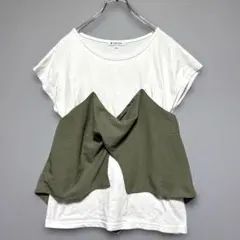 グローバルワーク　美品ノースリーブTシャツ L ホワイト/オリーブ　バックリボン