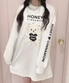 HONEY CINNAMON ハニーシナモン くま 長袖Tシャツ ホワイト