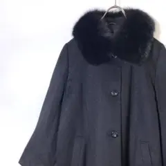 【美品】高級カシミヤ100% コート ブルーフォックス 黒 サイズ11AR