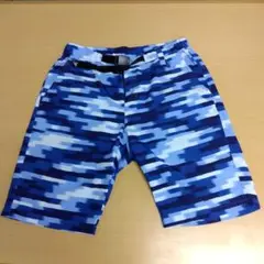 ルコックのハーフパンツ Mサイズブルー系ストライプ柄 ウエスト調整可能