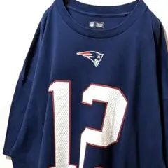 NFLニューイングランドペイトリオッツ#12 Tシャツネイビー紺色2XL古着