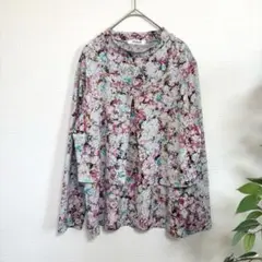 YURYO 長袖カットソー レイヤード花柄 ハイネック　M 綺麗め　上品　レトロ