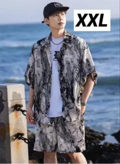 アロハシャツ XXL マーブル セットアップ 半袖 ハーフパンツ 夏物 冷感