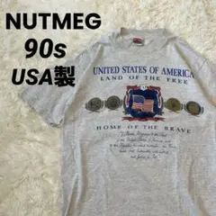 NUTMEG ナツメグ USA製 Tシャツ グレー 星条旗 シングルステッチ L