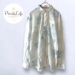 美品【ミナトノテンランカイ】長袖花柄シャツ ブラウス レギュラーカラー 綿 M