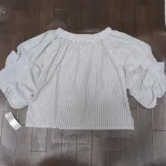 新品 Piacere ストライプ ポワン袖 ブラウス F　 L〜 LL