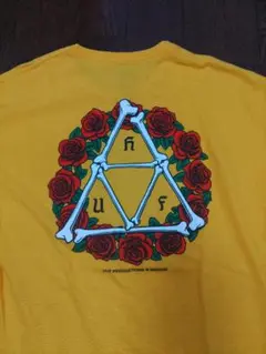 HUF Tシャツ　L　トライアングルロゴ　花柄　骨　黄色