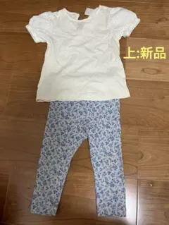 ホワイトトップスと花柄レギンスセット ユニクロ H&M