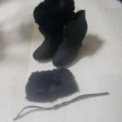 ファー付き高ヒールブーツ ブラック