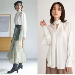 極美品✨スナイデル✨ボリュームスリーブタックブラウス✨白✨シースル✨2022ss
