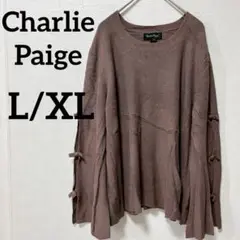 海外古着✨️Charlie Paige 【L/XL】リブ編みニット リボン 肌見せ