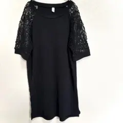 レディーストップス　袖レース　半袖　チュニック　あみあみ　涼しげ　オシャレ