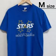 USA古着　Tシャツ　M　ブルー　プリント　アカデミー　スター　星　カレッジロゴ