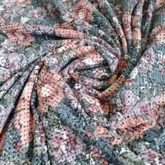 未使用　はぎれ　昭和レトロ　紫ピンクグレー　花柄　約336×85cm