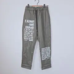 オリーブグリーン プリントパンツ ウエストゴム 英字
