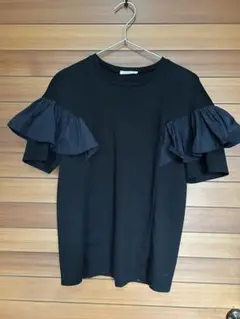 DESIGNWORKS ブラック フリル袖 Tシャツ　サイズ38