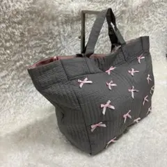 ヌビバッグ グレー リボン A4 トート ショルダー 軽量 韓国 人気 大容量