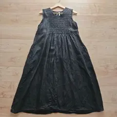 ☆灰汁Aku☆ブラックリネンロングワンピース☆美ライン☆