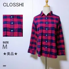 CLOSSHI クロッシー チェックシャツ Mサイズ 長袖 レッド×ネイビー