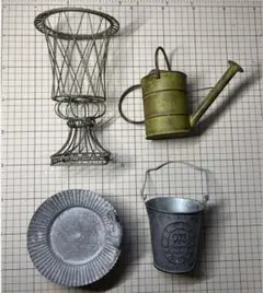 アンティーク調 4点セット　ジョーロ　まミニバケツ　バードトレイ　花器