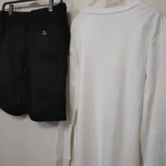 2点【訳あり】マークゴンザレス黒ハーフパンツ&長袖Tシャツ白オーガニック綿 LL