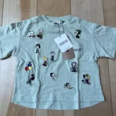 PEANUTS キャラクター刺繍 Tシャツ 90cm グリーン