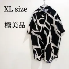 【1点物】シャツ 柄シャツ 半袖 総柄 モノトーン ラグラン袖 ゆるダボ XL