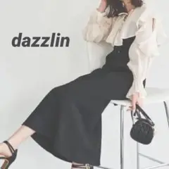【dazzlin】ラッフルカラー付長袖ドッキングカットリブワンピース