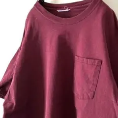 ポケット プレーン 無地 Tシャツ L レッド 赤 古着
