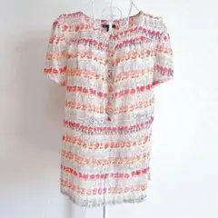 ギャップ　GAP 花柄 半袖シャツ オレンジ　薄手　涼しい　フェミニン　L