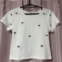 リボン刺繍 半袖Tシャツ ホワイト　マジョスティックレゴン