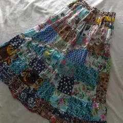 1回着用 インド綿 花チロリアンテープ パッチワーク スカート