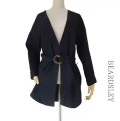 美品 BEARDSLEY*ウールリネン ベルト付きカーディガン 羽織り ガウン
