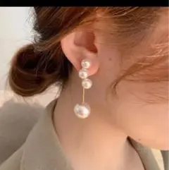 パールピアス 3連 シルバー 925 ゴールド 2way ロング 大ぶり 韓国