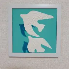 【額付き】白い鳥 海 アクリル画 テクスチャーアート 北欧風 原画 風景