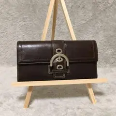 【中古・美品】COACH コーチ 二つ折り長財布 レザー ダークブラウン