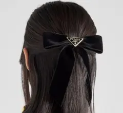 ブラック ベルベット リボンヘアピン