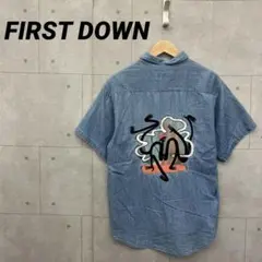 FIRST DOWN ファーストダウン 半袖シャツ 刺繡 メンズ M 水色