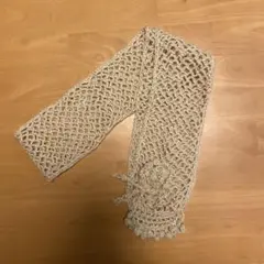 ハンドメイド　ストール　マフラー　ベージュ 編み物 花モチーフ